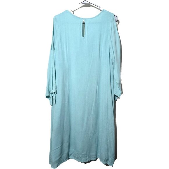 Soft Surroundings Dress M Crepe Blue Coastal Tropical Resort Boho Flowy Popover - Picture 2 of 12